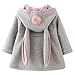 Jinchelle Cappotto da bambina in misto cotone, primavera, autunno, inverno, giacche per capelli, conigli, orecchie con cappuccio, abbigliamento caldo, grigio., 12-18 Mesi