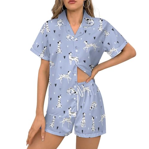 Cute Funny Dogs Pajama Sets 2 Piece Short Sleeve Sleepwear Button Down Loungewear XS-2XL