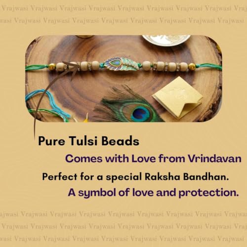 Image of Original Tulsi Rakhi for Brother | Handmade Natural Tulsi Beads Rakhi | Sacred Raksha Bandhan Rakhis for Boys | Traditional Spiritual Rakhi Gift