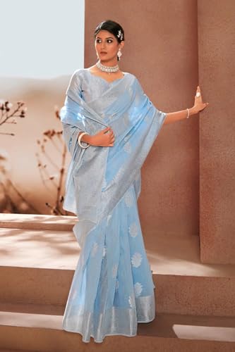 Image of SWORNOF Women's Pure Silk Saree With Blouse Piece