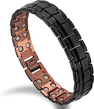 Copper Bracelets for Men Arthritis Pain Relief 99.99% Solid Pure Copper Bracelets Double-Row Strong Magnets Adjustable (Black Copper)