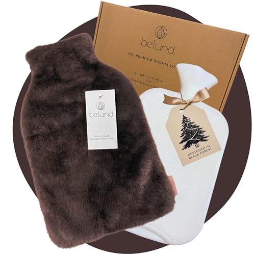 belund.® Wärmflasche mit flauschigem Bezug 1,8 L – Auslaufsicher & BPA-frei – Weiche Bettflasche mit Geschenkverpackung, lange warm, mit...