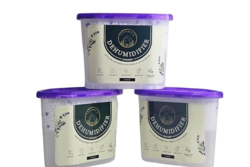 3 Pack – 600ml Lavender Scented Dehumidifiers Disposable – Moisture Absorber, Damp Absorber, Condensation Absorber Dehumidifiers for Home, Kitchen, Bedroom, Office, Garage, Bathroom & Basement.