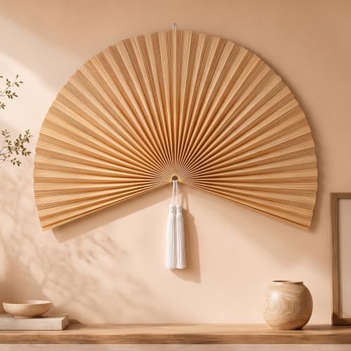 Quzzil 60'' Large Wall Fan Decor Bamboo Hanging Fan, Beige, Boho by Quzzil - Used condition - US$67.74