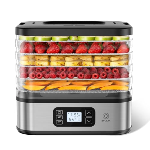WOOX Deshidratador de Alimentos 240W, Deshidratador con 5 Bandejas Altura Regulable, Pantalla LED,...