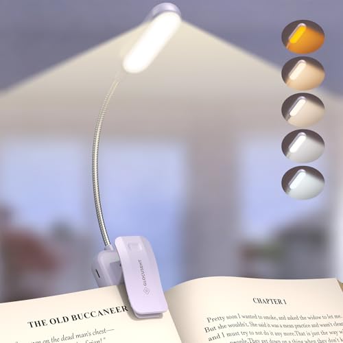 Glocusent 読書灯 ブックライト 読書ライト クリップ式 20LED 目に優しい 3–100LM 5色調 1200mAhバッテリー ステップレス調光 軽量 携帯可能なベッドライト (パープル)の商品画像（Amazon）