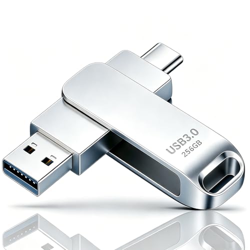 Memoria USB C 3.0 de 256GB, Dual Drive Pendrive Tipo C y USB OTG 2 en 1 Portátil Impermeable Dual Pen Drive USB C Metal Alta Capacidad Memory Stick para iOS Smartphones,Android, PC, Tabletas USB (M)