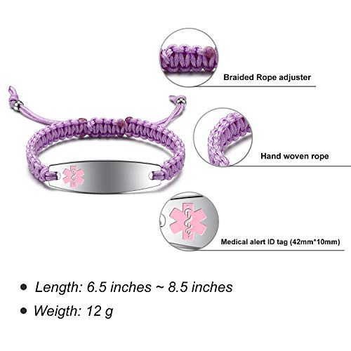 Custom medical bracelets for women, Free Engraving Nylon Handmade Braided Rope Medical Alert ID Bracelet For Women,personalized Medical Alert Bracelet 6.5-8.5 Inches Adjustable2