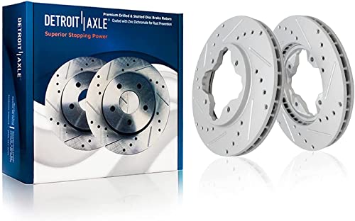 Image of Detroit Axle - Front Brake Kit for 1990-1997 Honda Accord | Drilled and Slotted Disc Brake Rotors Ceramic Brake Pads 1991 1992 1993 1994 1995 1996 Replacement