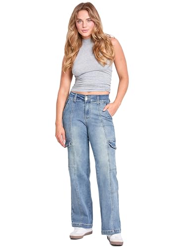 YMI Jeans Women's High Rise Elastic Waist Straight Leg Cargo4