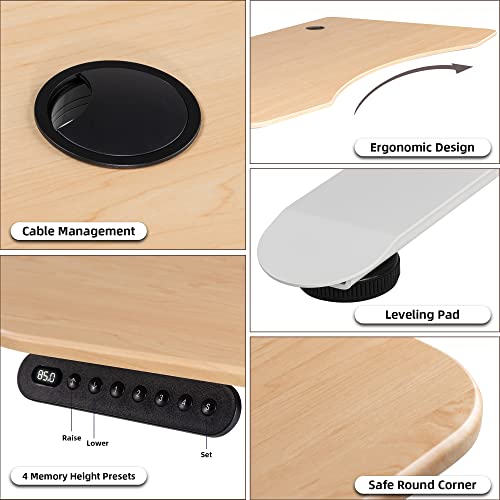 Finercrafts Standing Desk 55 X 28 Inches Dual-Motor Height Adjustable Desk Electric Sit Stand Desk Home Office Desks Whole Piece Desk Board (Natural Maple Desktop/White Frame) #TOP6