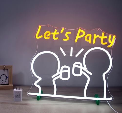 FLAGMEE Let's Party Neon Sign - Dimmable neon LED sign with 5V Charger, Original Design for Creating a Happy Atmosphere, Can be used for Birthday Wedding Bars Drink Good Vibes Neon Sign