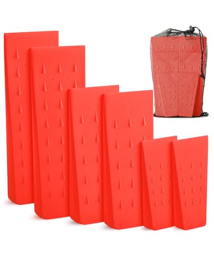 UNCO- Tree Felling Wedges with Spikes 6 pcs 5.5 8 & 10 Orange Wedges with Storage Bag Splitting Wedge Plastic Wedges for Tree Cutting Logging Tools and Equipment Chainsaw Wedges for Trees