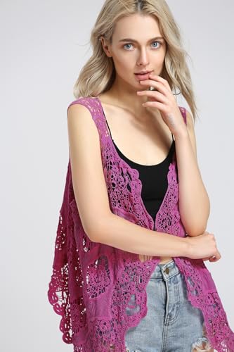 Image of JASTIE Women Open Stitch Cardigan Boho Sleeveless Hippie Summer Hollow Out Solid Crochet Vest