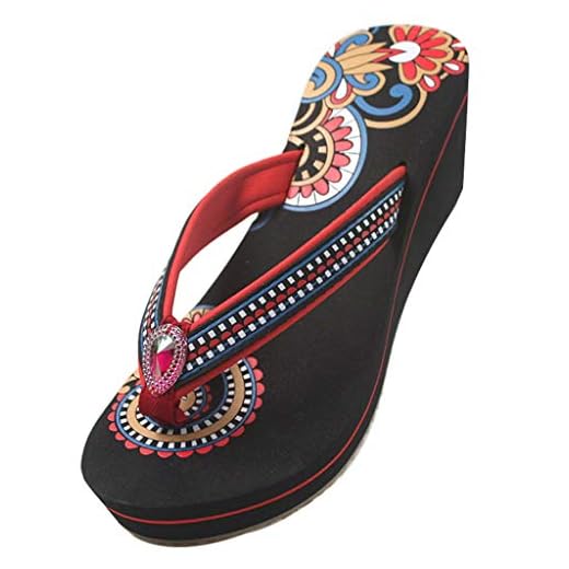 Sapatos femininos sandálias espinha de peixe deslizamento antiderrapante fundo grosso sapatos femininos salto alto 2 cores sapatos de banho /494 (Color : Red, Size : 5.5#)