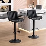 YOUNUOKE Black Upholstered Bar Stools Set of 2 Counter Height Modern Adjustable Swivel Bar Chairs wi