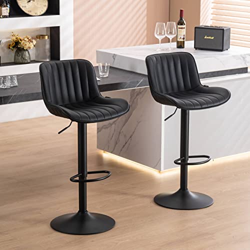 Younuoke Black Upholstered Bar Stools Set Of 2 Counter Height Modern Adjustable Swivel Bar Chairs With Backs Mid Century Pu Leather Padded Barstools For Home Kitchen Island #TOP27