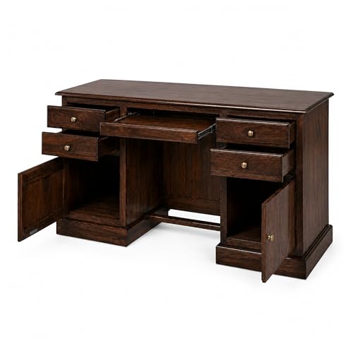 Image of SONA ART & CRAFTS Carmel Solid Sheesham Wooden Study Table for Students Big Size with 4 Drawers & 2 Cabinets Study Desk Table Office Table for Work from Home Writing Office Desk (Walnut Finish)