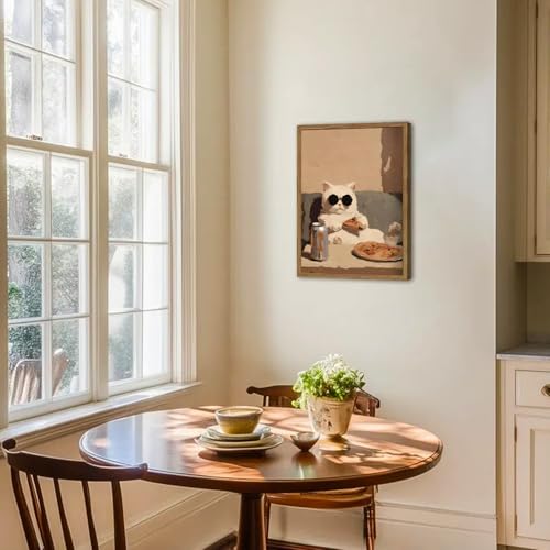 Funny Kitchen Cat Wall Art, Whimsical Animal Wall Decor Painting 3D Textured Sandstone Poster Picture Print Cute Cat Artwork for Bedroom Dining Room Nursery 12x16 inch Wood Framed by Mynotix - Used condition - Image 7