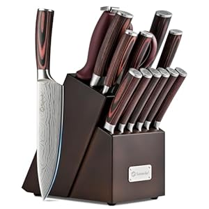 Sunnecko Knife Set with Block and Sharpener
