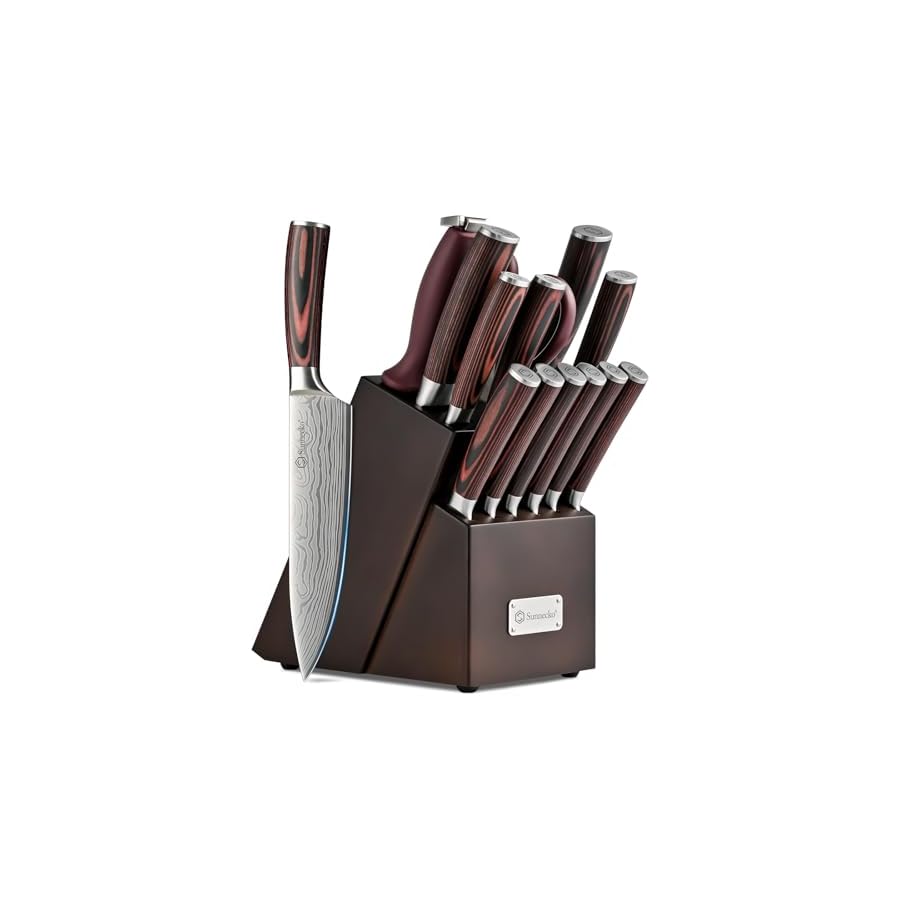 Sunnecko Knife Set with Block and Sharpener