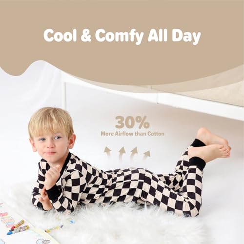 Image of Kids 2-Piece Soft Bamboo Viscose Clothing Set, Long Sleeve Top & Pants, Everyday Outfit for Toddler Boys & Girls