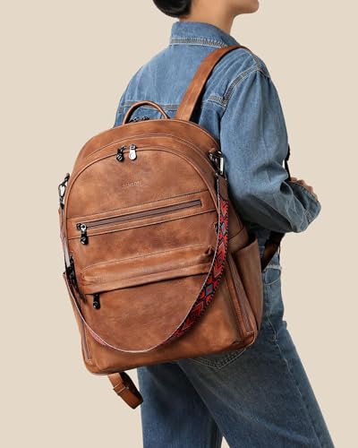 FADEON 15.6 inch Laptop Backpack Purse for Women Designer PU Leather Computer Backpacks Fashion for Work Travel Brown 6