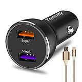✅【Ein Zigarettenanzünder-Adapter reicht aus】✅ Dual-Port-Ausgang: Sie können 2 Telefone gleichzeitig schnell aufladen, zwei Geräte vollständig aufladen, wenn sie ausgeschaltet sind. USB-1 (Super) kompatibel mit: Blitzladegerät für VIVO, QC3.0/2.0 für Google und für POCO M4, XiaoMi, AFC für Samsung, APP2.4A für iPhone. USB-2 (Smart) kompatibel mit: SuperVooc für OPPO, Oneplus und Realme, Supercharge für HONOR X7/8, QC3.0/2.0 für Blackview A55, AFC für Samsung A53, APP2.4A für iPhone14.