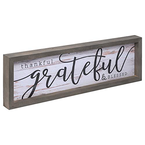P. Graham Dunn Thankful Grateful Blessed Grey White 24.6 X 7.8 Inch Solid Pine Wood Farmhouse Frame Wall Plaque #TOP2