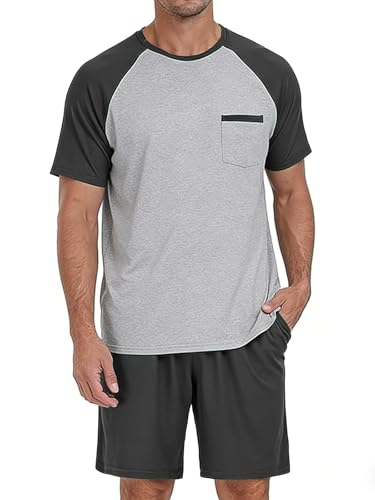 Image of Mens Pajamas Set Modal Soft Pajama Short Set Short Sleeve Pjs Sleepwear 2 Piece Lounge Set With Pockets S-3XL