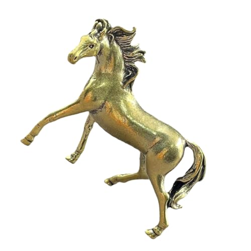 iplusmile 風水幸運呼ぶ真鍮製馬置物 卓上コンパクト銅彫刻 デスク装飾用チュア馬像 伝統的な干支置物 家用オーナメント