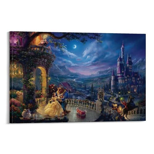 美女と野獣絵画ポスター 部屋飾り キャンバスウォールアート 印刷 ポスター 版画 壁飾り 壁の絵 壁掛け ホームアートワーク24x36inch(60x90cm)