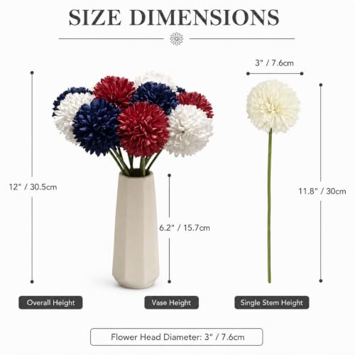 Image of Mandy's 12pcs Artificial Red White Blue Ball Chrysanthemum Flowers
