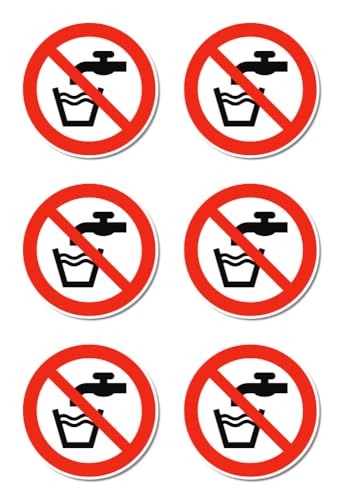 Pas d'eau potable, panneau d'interdiction : P005 - DIN EN ISO 7010 / ASR A1.3 - Autocollant : Ø 5 cm, 6 pièces
