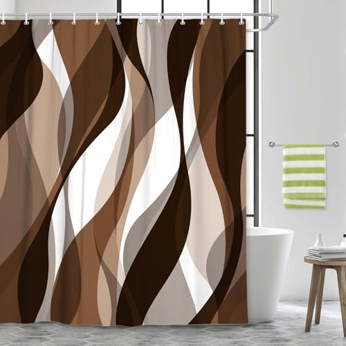 Rideau de douche marron 105x160cm en polyester imperméable à rayures avec 12 crochets - 4