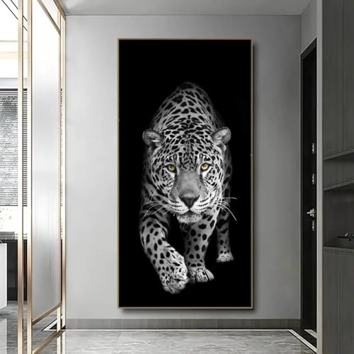 Impression toile léopard noir et blanc déco murale moderne sans cadre
