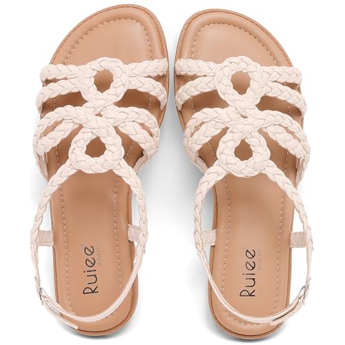 Image of Ruiee Wide Width Sandals for Women, Summer Flat Slides Casual Braided Wide Feet Sandal Comfort Slip on Sandals Open Toe Beach Shoes for Women.