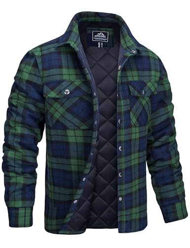 Image of MAGCOMSEN Men's Flannel Shirts Long Sleeve Quilted Lined Button Down Plaid Flannel Jacket Heavyweight Warm Winter Coat