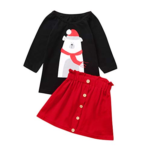 SSUPLYMY Toddler Kids Baby Girls Christmas Bear Print Tops Solid Skirts Princess Outifits Long Sleeve Letter Floral Print Hooded Jumpsuit Romper Pyjamas Sets Red