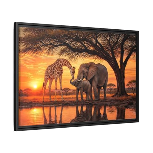Tableau safari de qualité avec cadre noir pour décoration murale élégante