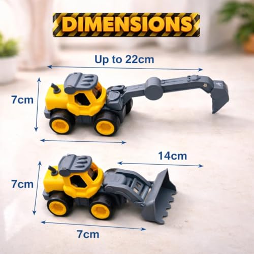 Image of JCB Construction Vehicle Toy Set for Kids | Bulldozer & Excavator Engineering Trucks | Construction Toys | Sand Play Truck Toys for Boys & Girls Age 2-7 Years | Birthday Gift