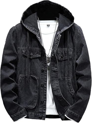 Chaqueta de mezclilla para hombre con capucha desmontable miniatura 1