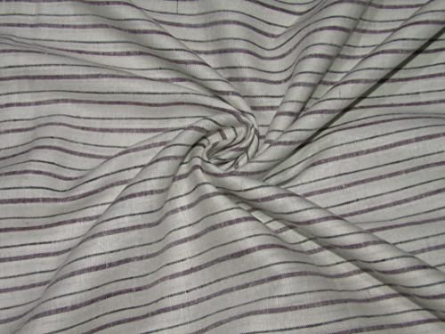 Tissu 100 % lin style années 60 ivoire à rayures en largeur 147 cm