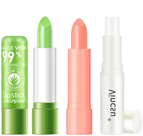 ETEDES Aloe Vera Color Changing Lipsticks, Lasting Nutritious Lip Balm Lips Natural Moisturizing gentle colorless 3pcs (Set #1)