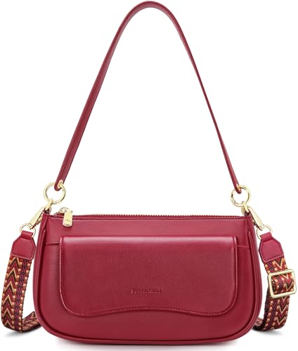 Peacocktion Shoulder Bag for Women Trendy Small Vegan Leather Crossbody Purses Handbags with 2 Straps Red Burgundy Peacocktion Shoulder Bag for Women Trendy Small Vegan Leather Crossbody Purses Handbags with 2 Straps Red Burgundy