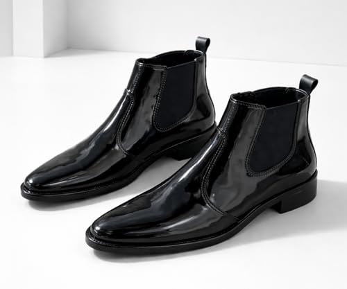 Image of Kraasa Men's Synthetic Leather Chelsea Boots - Slip-On Ankle Boots with Elastic Side Panels & Low Heel, Formal Casual Wear