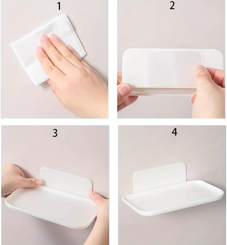 Folding Wall Mounted Storage Rack - No Drilling Space Saving Organizer with Multiple Compartments, White Plastic Floating Shelves for Bathroom Kitchen Bedroom Office, Hanging Storage Caddy for Home