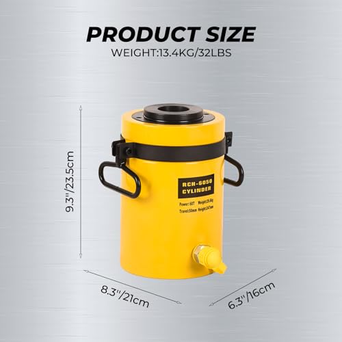 Image of 60T Hydraulic Cylinder Jack, 2 inch Stroke Hollow Single Acting Hydraulic Ram Lifting Cylinder RCH-6050 Automatically Porta Power Jack for Shipbuilding, Machinery, Construction