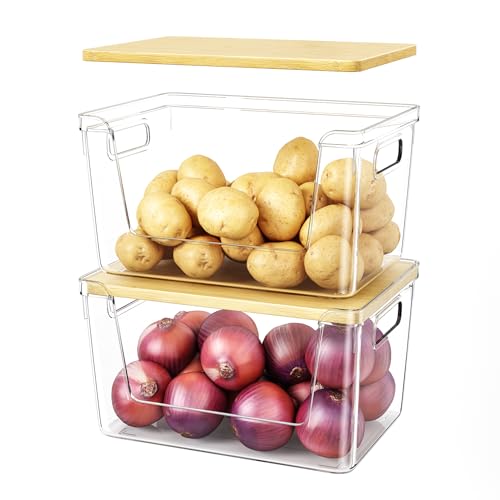 2 Set Stackable Pantry Organizer Baskets with Lid