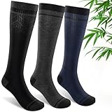 SONORAN Bamboo Viscose Compression Socks for Women & Men (3 Pairs) 15-20 mmHg Knee High Support for Nurses, Travel, Pregnant L/XL（Black&Gray&Dark Blue）